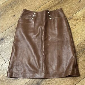 Vintage Ginori Brown Leather Knee Length Skirt Size 10
